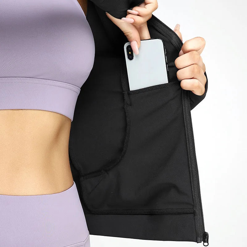 Womens Activewear Slim Fit Sports Running Top Fitness Clothes Elastic Long Sleeve Slim Zipper Elastic Fitness Yoga Jacket