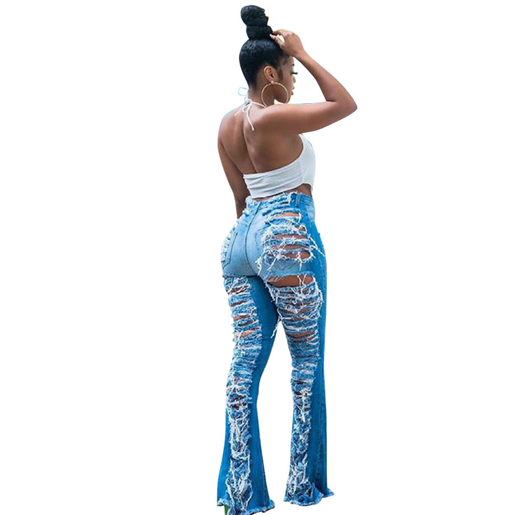 JEAN Lowest Price Hole Zipper Fly Boot Cut Blue Jean Short Casual Pants Denim Jeans