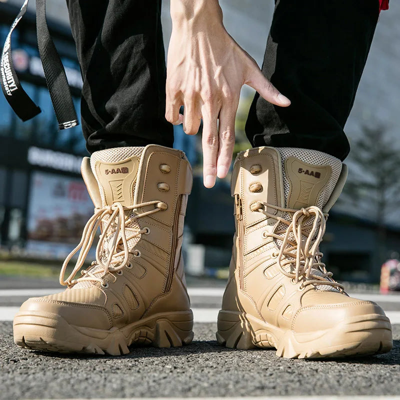 Brand Mens Boots Outdoor Leather Desert Combat Ankle Boot Light Comfortable Motorcycle Boots Work Men's Shoes Plus Size 39-47