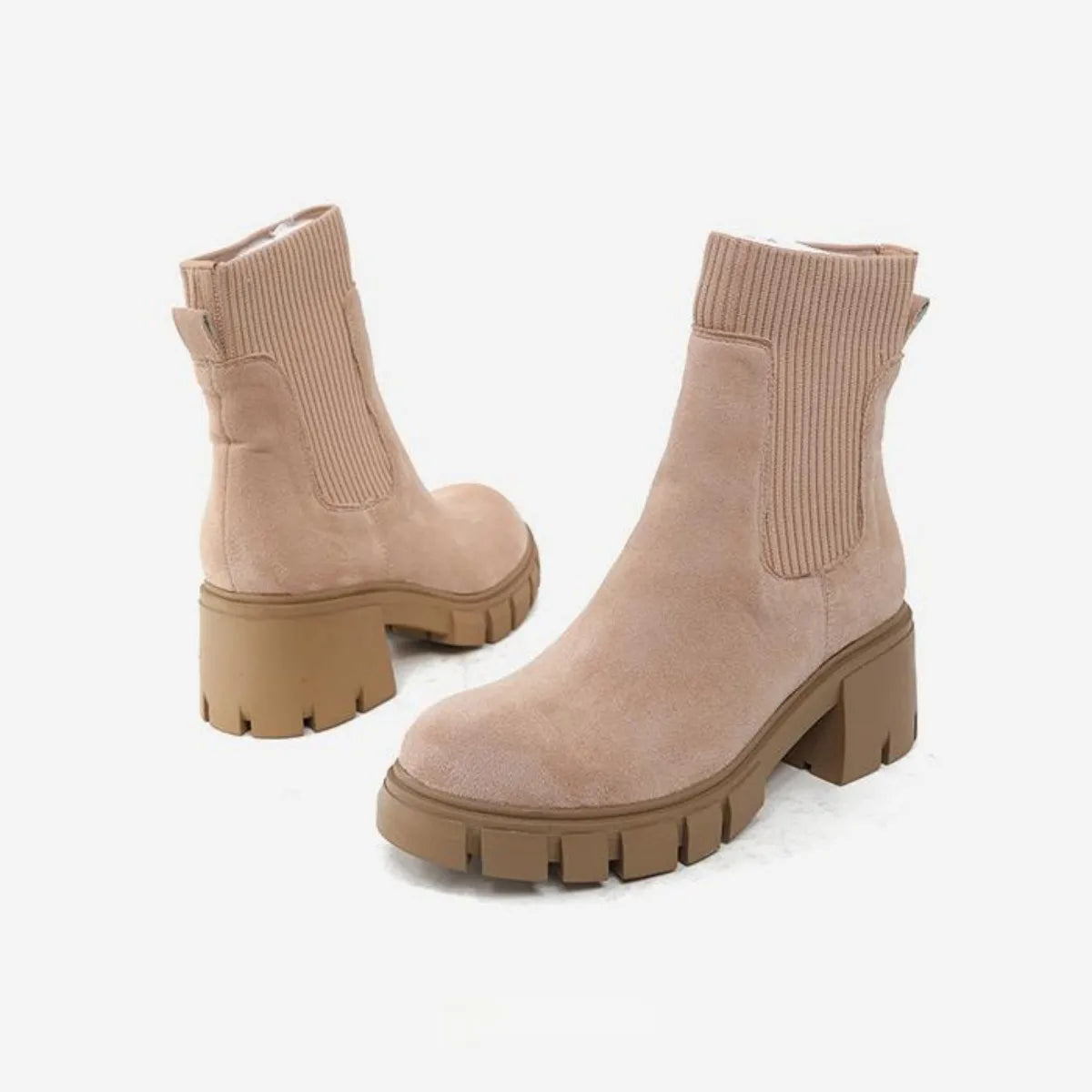 BUSY GIRL YW4088 Black Ankle Boots for Women 4.5cm Ankle Boot Mid Thick Heels Round Toe Ladies Brown Ankle Boots