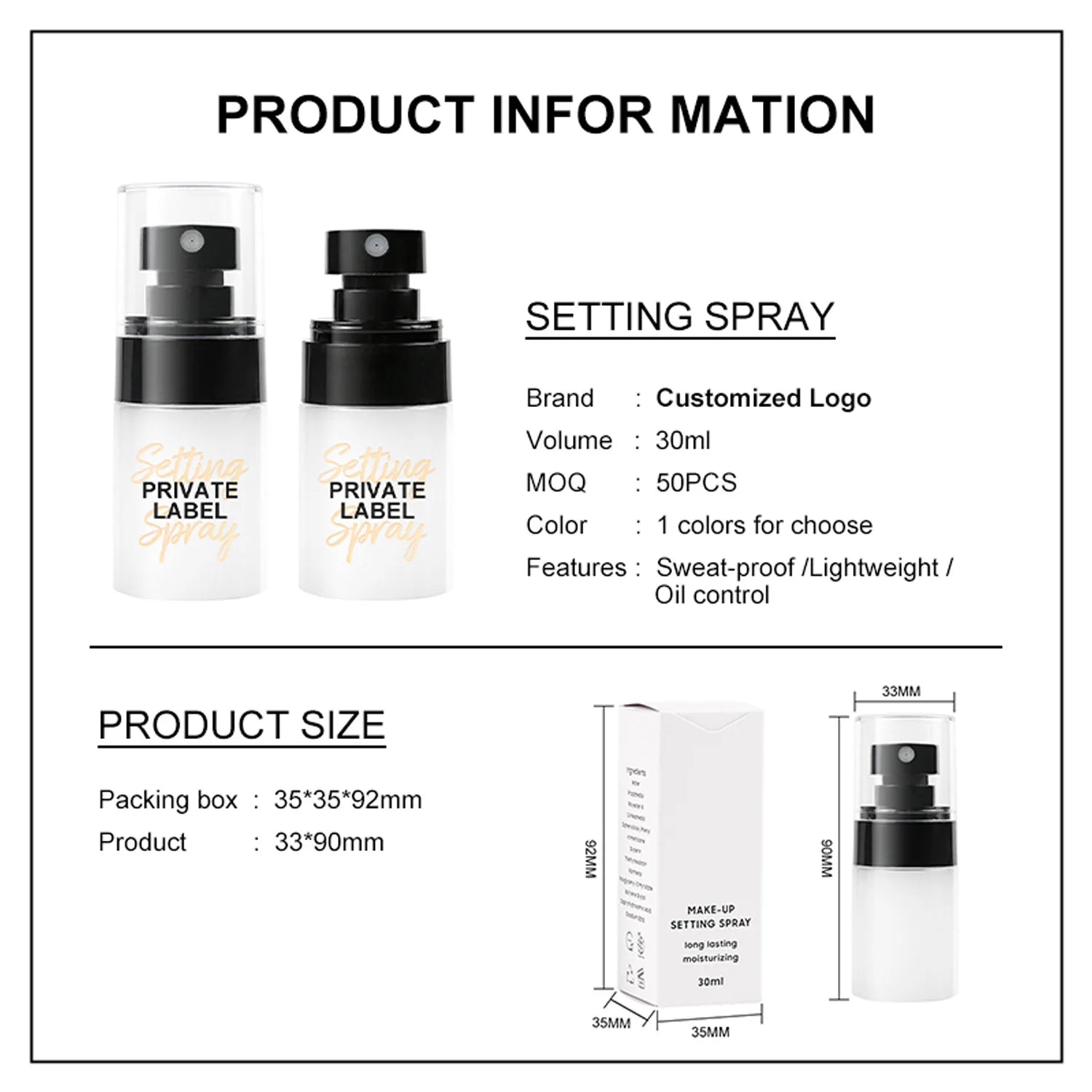 SENKA Logo Customized Cosmetics Sweatproof Setting Spray Mist Makeup Fixing Custom Logo Dewy Waterproof Makeup Setting Spray - My Store