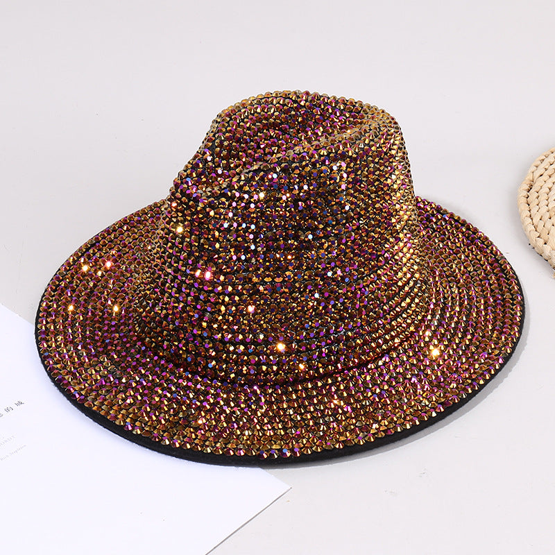 New Adult Wide Brim Sombrero Hip Hop Jazz Hat Men Borsalino Fedora Bucket Hats White Rhinestone Fedora Hats