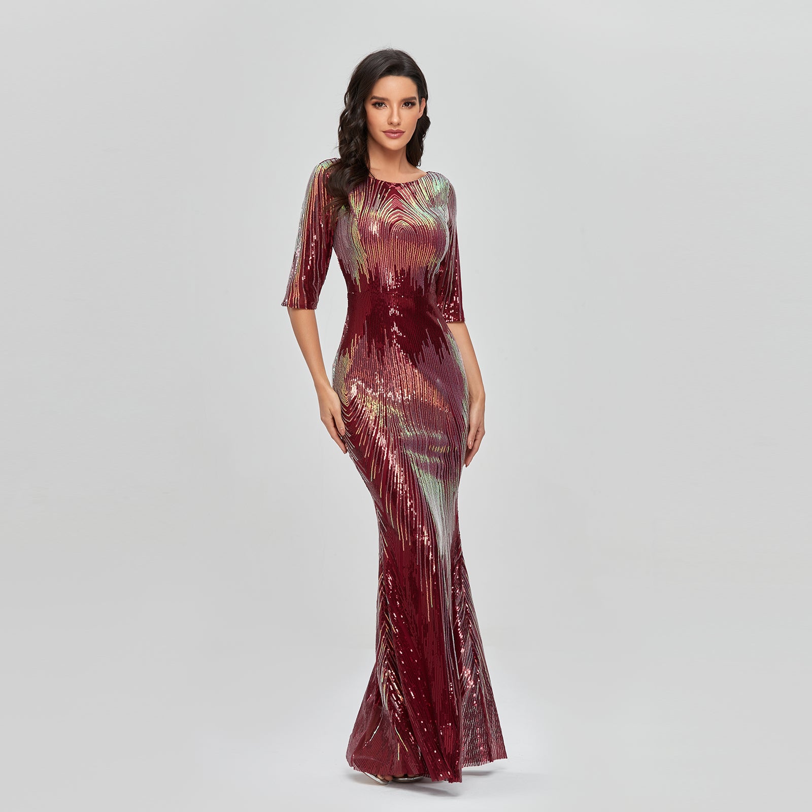 2XL Wedding Guest Sequin Dresses Women Party Half Sleeve Prom Dresses 2021 - My Store