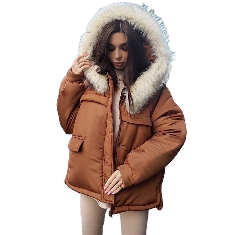 Wholesale Ladies Down Coat Short Fur Collar Hood Women Winter Reversible Coats Parka Woman Coat Puffer Jacket