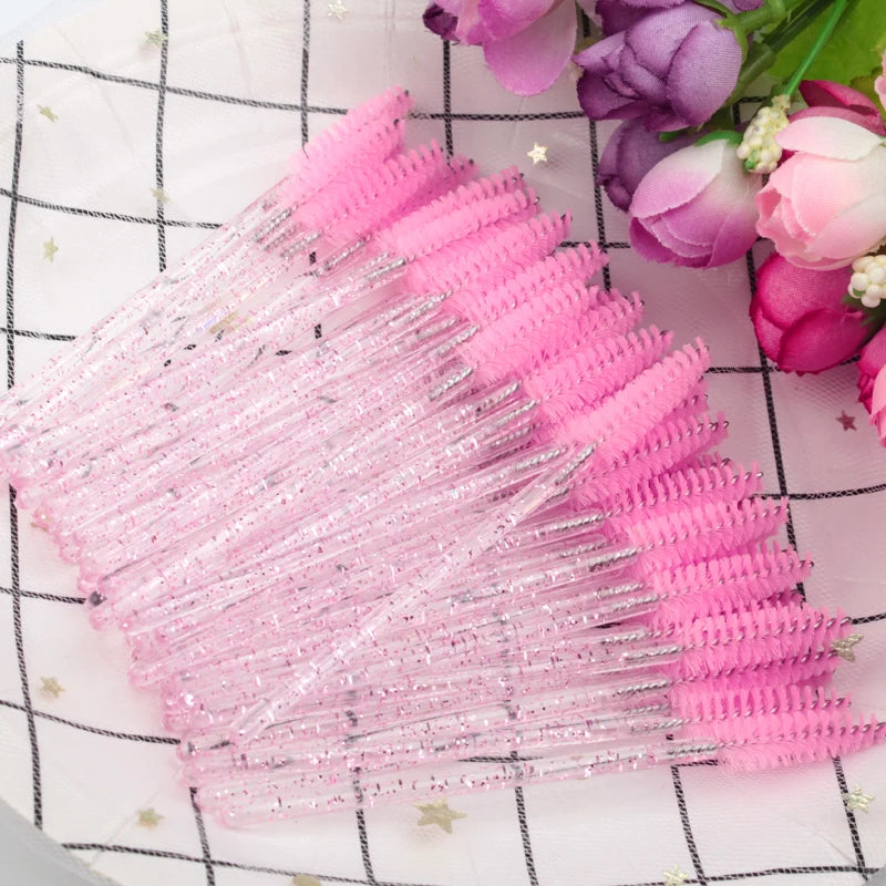 SHIDISAHNGPIN New Disposable 5/50Pcs Crystal Eyelash Makeup Brush Diamond Handle Mascara Wands Eyelash Extension Makeup Tool - My Store