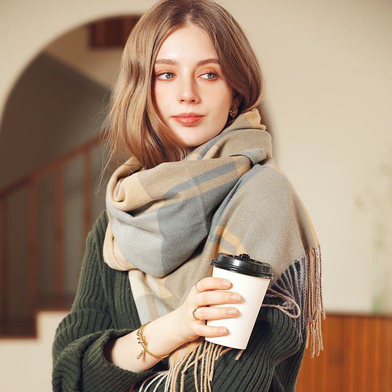 Plaid Scarves Shawls Women Winter Tassel Design Vintage Classic Elegant Gentle Warm Outdoor Leisure Female Daily Other Scarves