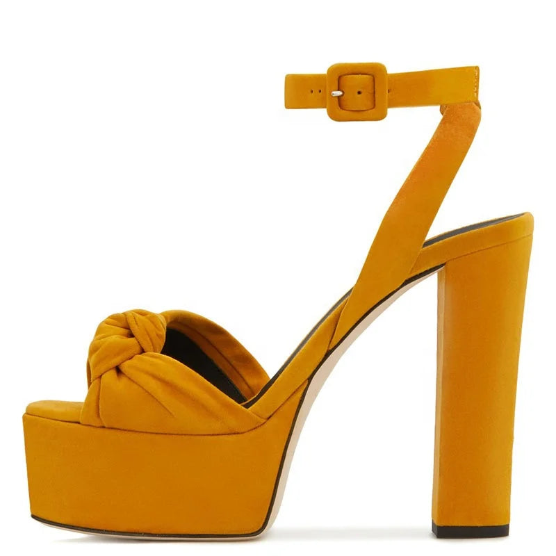 Ankle Strap Woman Knotted High Heels Chunky Heel Platform Sandals