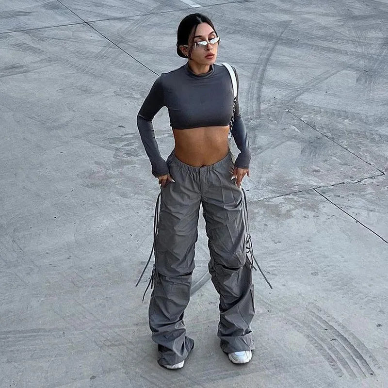 XY22031SK Women's Pants & Trousers Women Clothing With Side Pockets High Waist Cargo Pants Women Baggy Pants