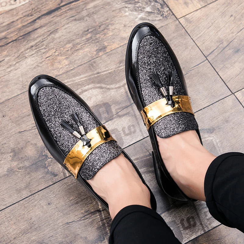 Hot Sale Men Flat Black Golden Formal Patchwork Shoe PU Leather Casual Men Shoes for Man Dress Shoes 2020 New Zapatos Hombre