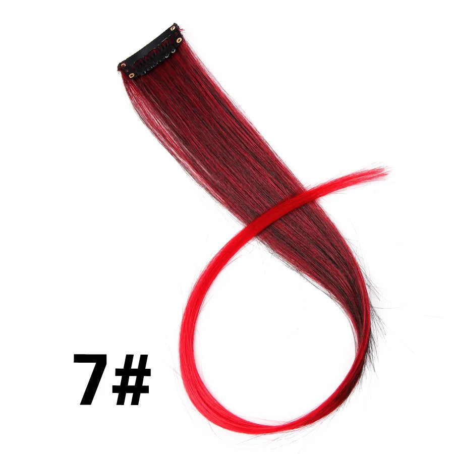 Party Hair Extensions Body Wave Ombre Hairpiece Synthetic Fiber Straight Strands Hair on Hairpins Rainbow Blend in Your Hair