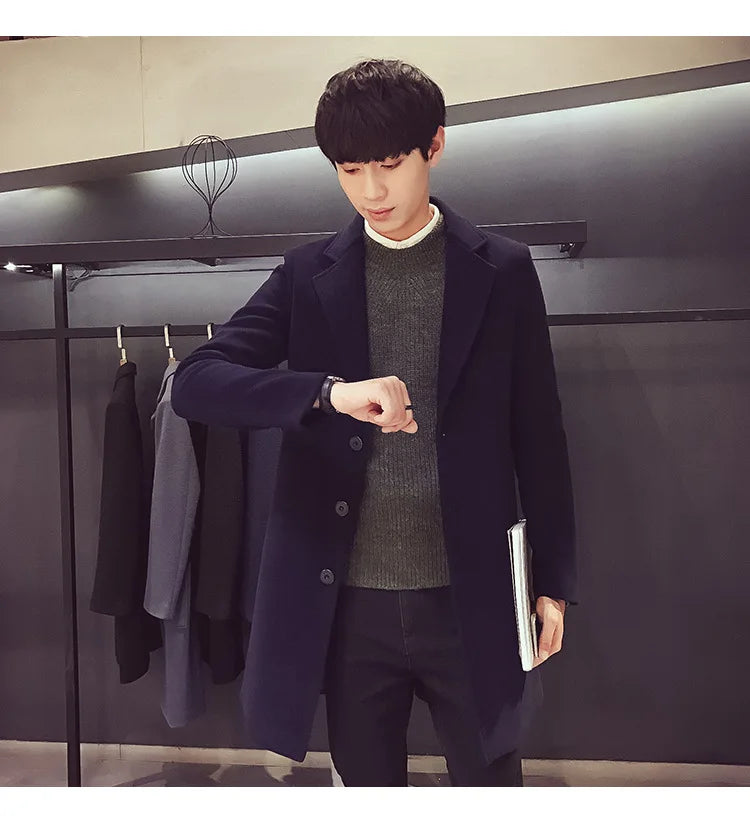 Long Winter Plus Size Men's Coats Hip Hop Men Plain Loose Slim Fit Comfortable Stylish Coat Trench Coat