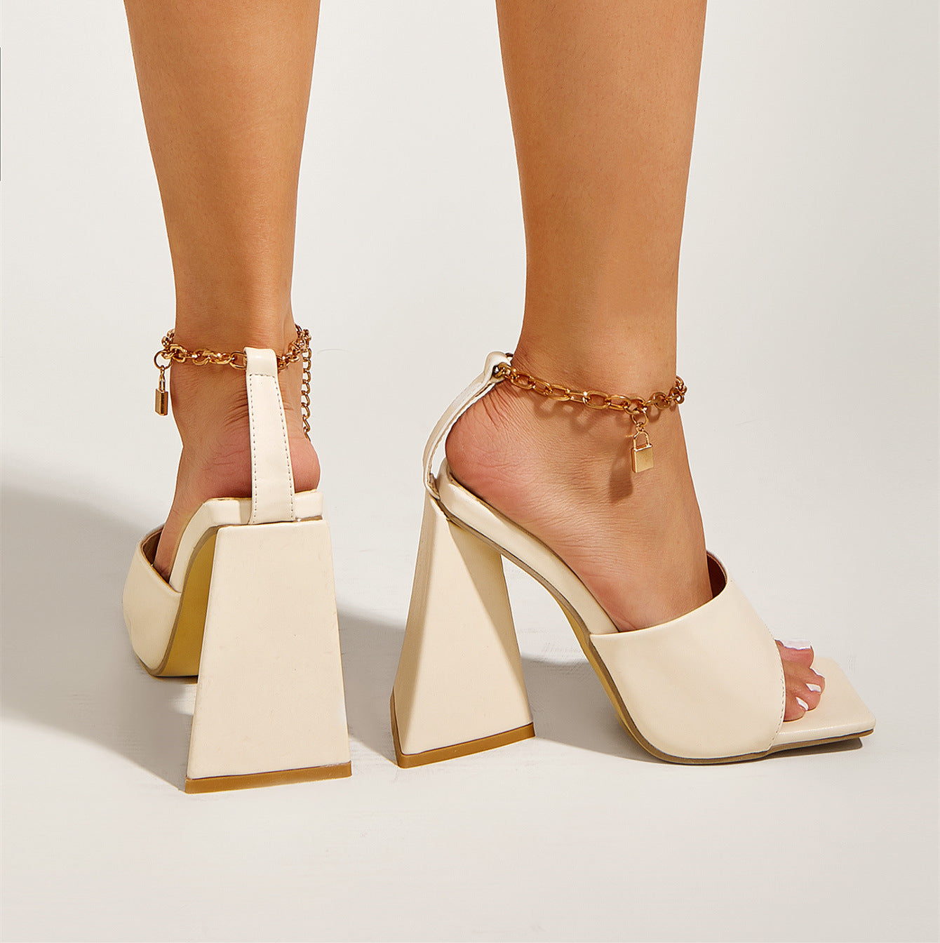 Fashion Womens Pumps Triangle Heels Talon  Female Heel Mules Shoes High Heels