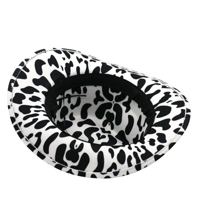 Thickened Fabric Men Fedora Hats Double-Sided Western Cowboy Felt Hat Cow Pattern Cowboy Hats With Rolled Brim