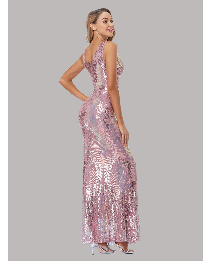 Womens Sleeveless Sequin Dress v NECK Mermaid Maxi Evening Dresses Bodycone Regular Fit Bridesmaid Dresses
