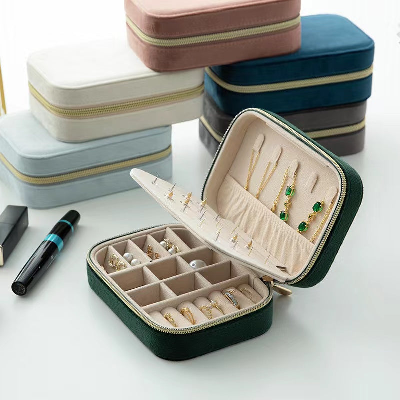 Travel Jewelry Box Ladies Velvet Jewelry Storage Box Zipper Travel Jewelry Organizer