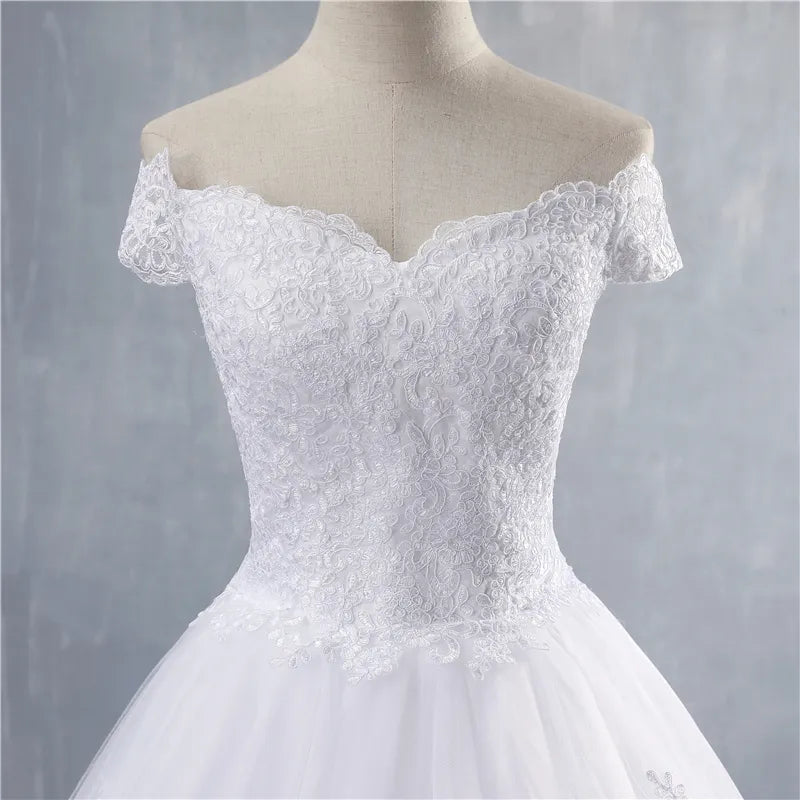 ZJ9143 2023 White Ivory Lace Appliques Ball Gown Cheap Off the Shoulder Short Sleeves Bridal Dress Wedding Dresses - My Store