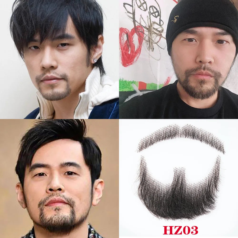 Silky Nep Lace Beard Fake Moustache for Men Mustache Hand Made by Real Hair Barba Falsa Cosplay Synthetic Lace Invisible Beards