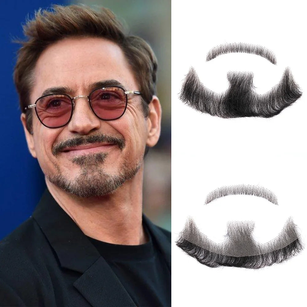 Silky Nep Lace Beard Fake Moustache for Men Mustache Hand Made by Real Hair Barba Falsa Cosplay Synthetic Lace Invisible Beards