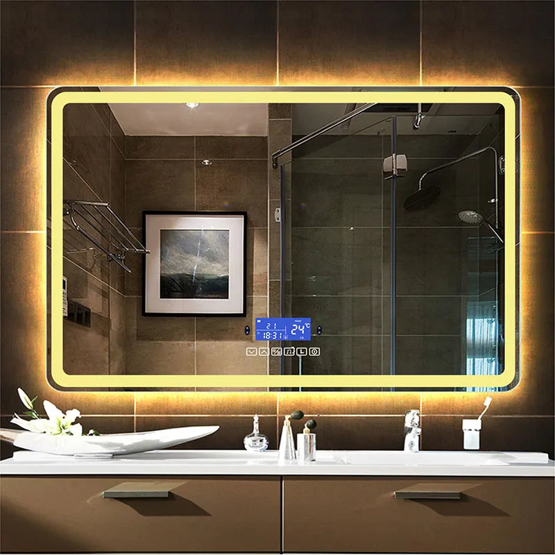 60x80cm Rectangle Bluetooth Smart Bathroom Makeup Mirror With LED Warm White Light Human Body Induction Anti-Fog Beauty Mirrors
