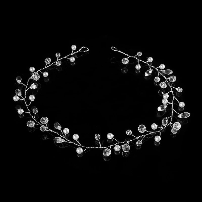 Elegant Bridal Wedding Hair Accessories Crystal Pearl Flower Girl Headband Ribbon Headpiece Hair Jewelry Accessories