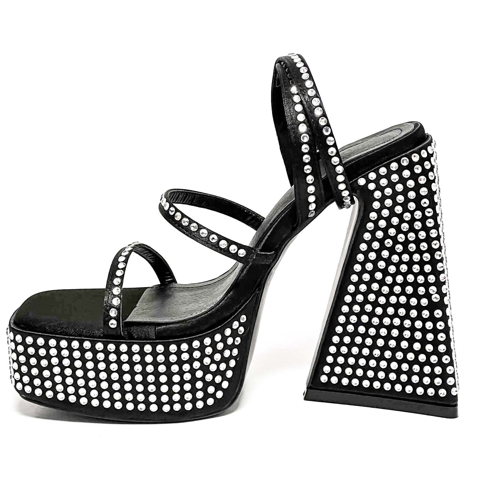 Sh11322a Chunky Heel Women.shoes High Heels Newest Bling Diamond Heels