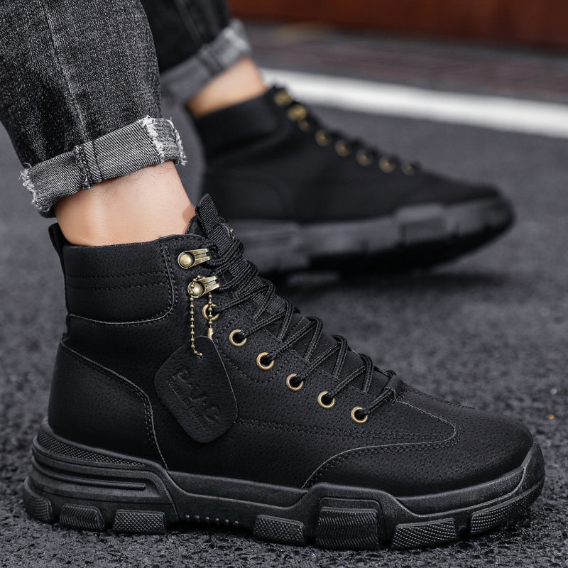 Autumn Winter Men's Rubber Snow Boots Warm Working Lace Up Boot Shoes