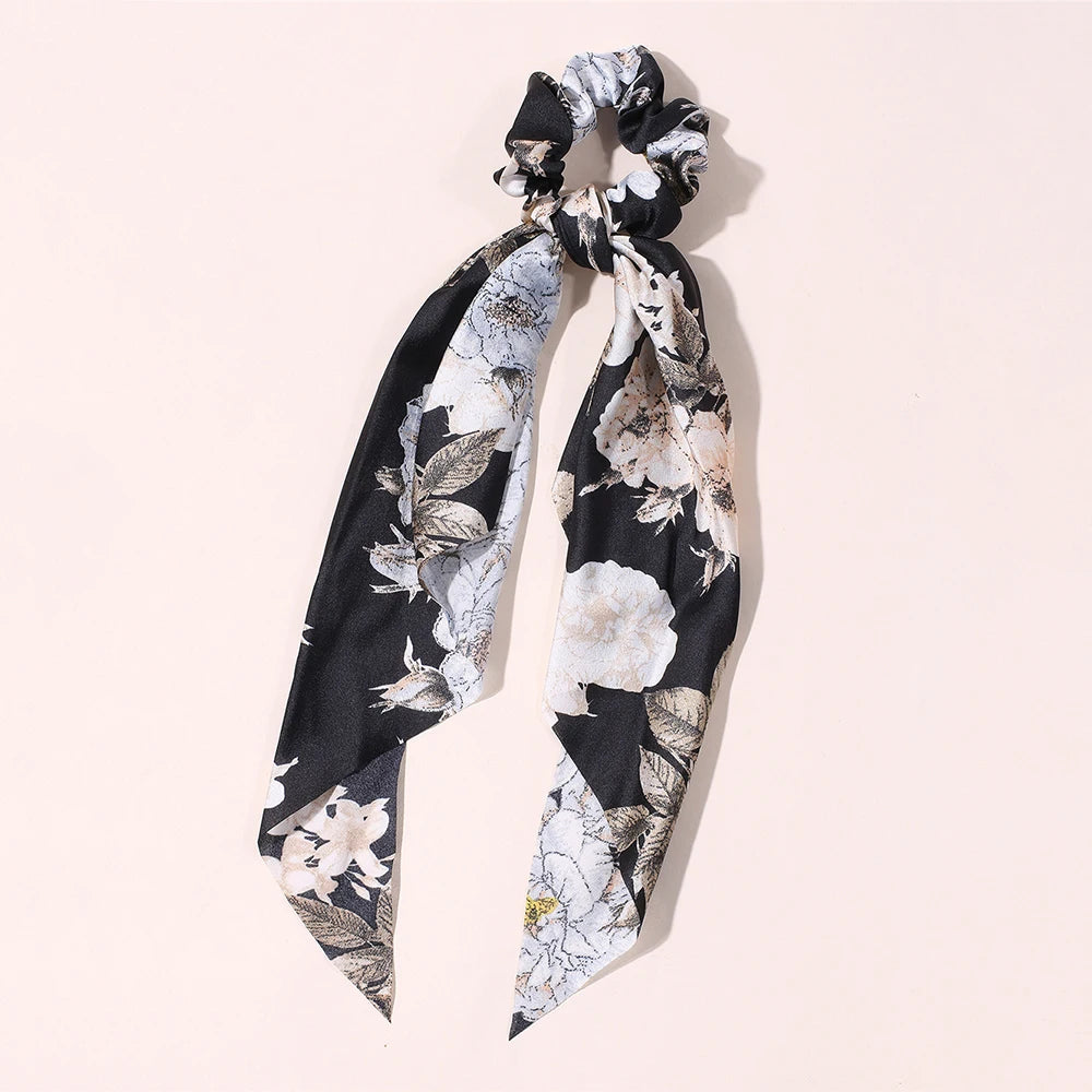New Fashion Print Bow Scrunchies Hair Ribbon for Women Elastic Hair Band Girls Horsetail Hair Ties Hair Accessories