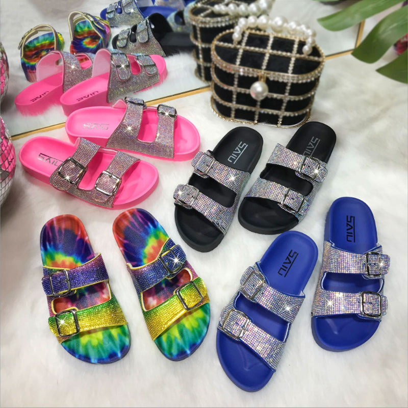 Summer Jelly Manufacturer Designer Slipper Woman Famous Brands Diamond Sliders Custom Logo Bling Slippers for Women