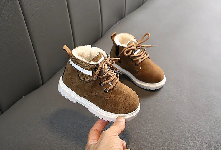 Children Winter Ankle Boots Kids Baby Sweet Fur Lace Up Boot Boys Girls Leather Warm Shoes Kids Short Snow Boots D529