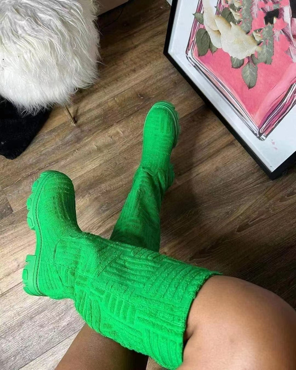 Drop Shipping  New Autumn Winter Terry Towel Clothes Long Tube Low Lady Winter Thigh High Boots Women's Boot Sock Boots