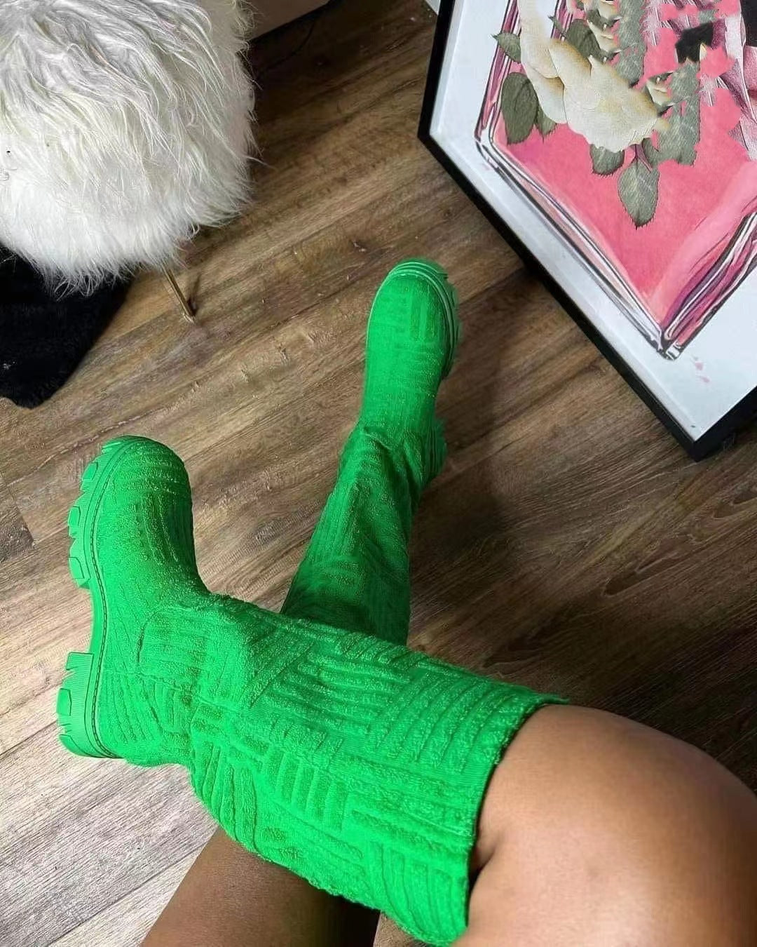 Drop Shipping  New Autumn Winter Terry Towel Clothes Long Tube Low Lady Winter Thigh High Boots Women's Boot Sock Boots