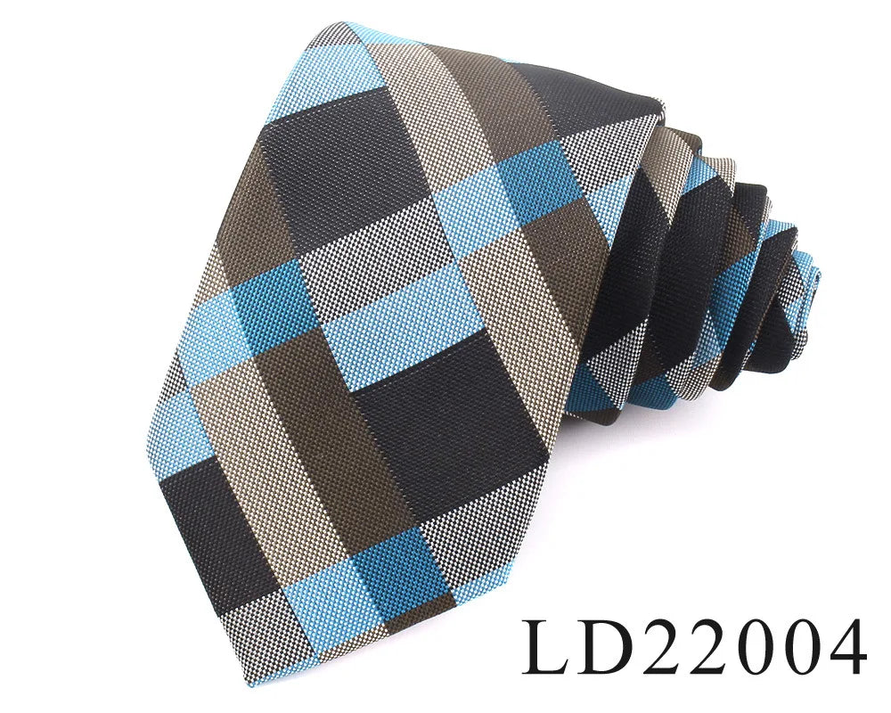 Italian Silk Tie Checked Plaid Pleated Neck Ties for Men Business 7CM Polyester Ties Business