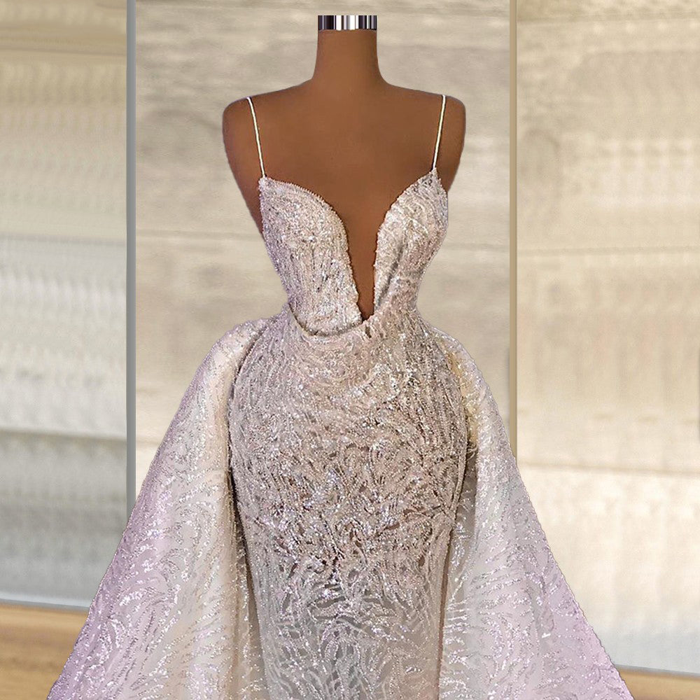Elegant Off Shoulder Lace Vestidos De Novia Beaded Casual Dresses Formal Bling Dress Abiti Da Sposa Wedding Dresses - My Store