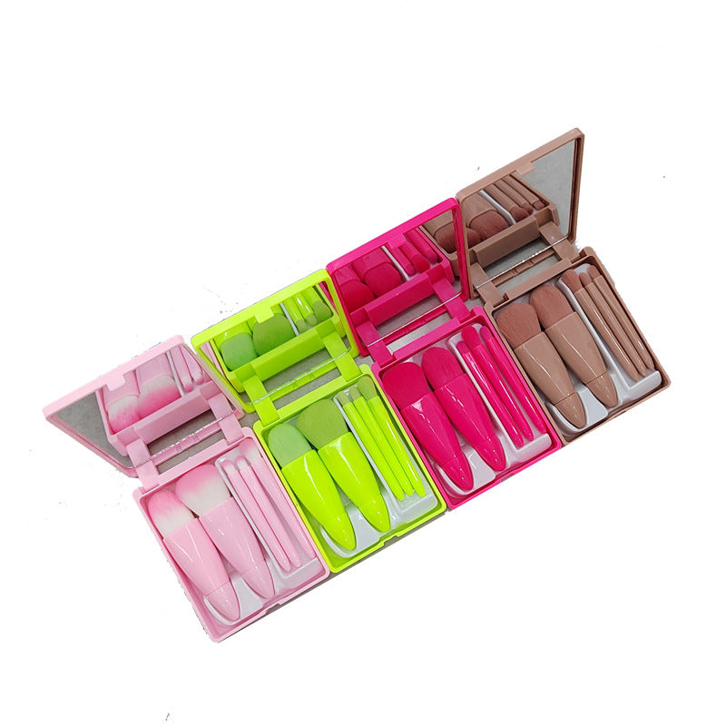 2025 New Product Mini Portable Makeup Brushes 5pcs Travel Makeup Brush Set With Makeup Mirror - My Store