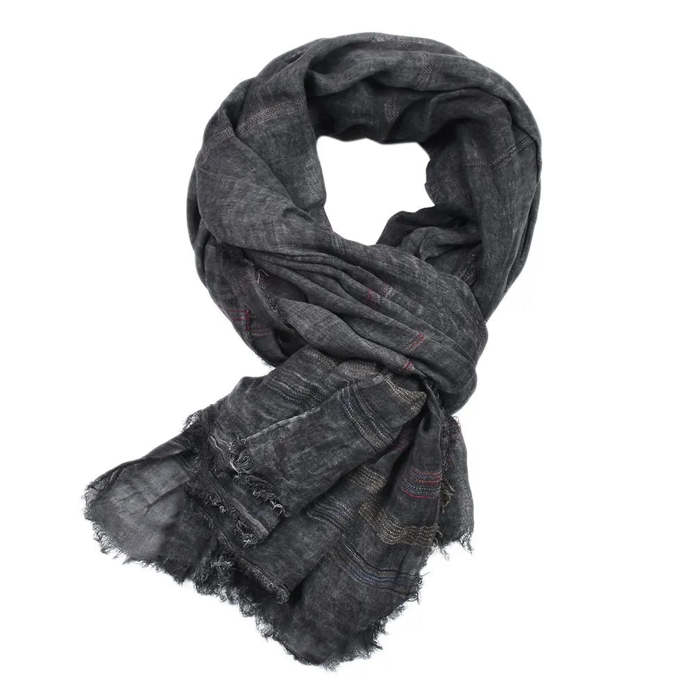 Japanese Korean Cotton Linen Men Scarf Autumn Winter Men's Stripe Scarves Casual Black Navy Scarves Bufanda Male Accessories