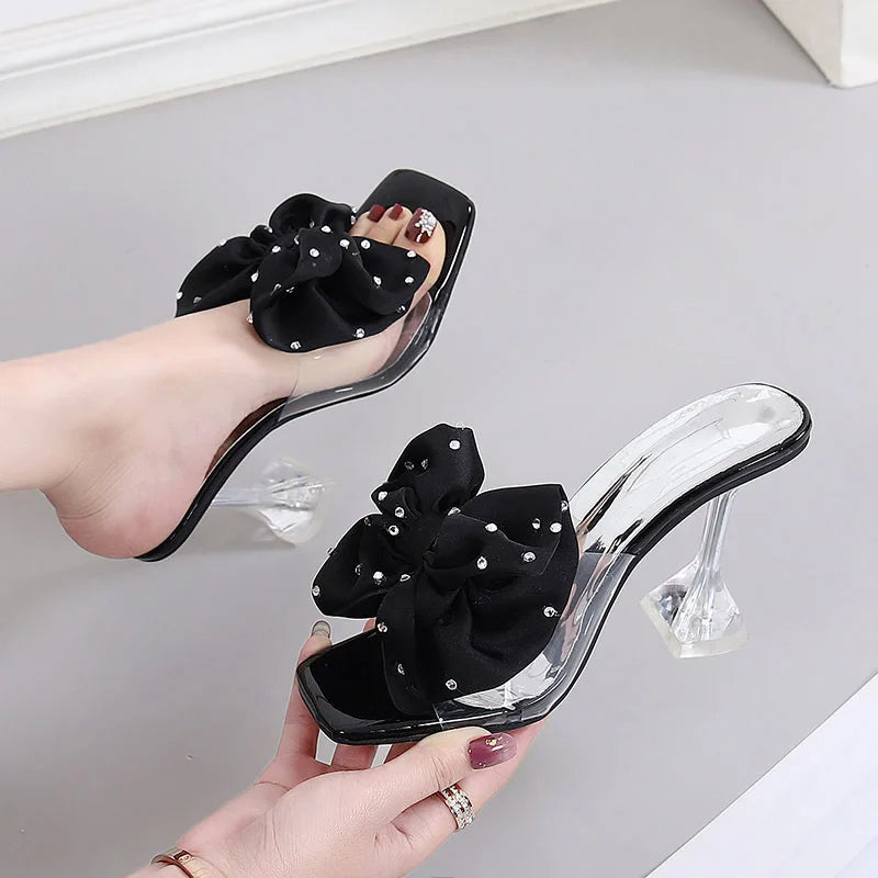 Summer Fashion Sandals Colorful Heel Fashion Luxury Shoes Ladies Women 2025 Heels Bow Knot Half-Slip High Heels 6CM and 9CM