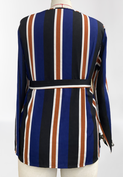 Office Lady Elegant Striped  Blouse Print O-Neck Long Sleeve 2020 New Autumn Blouses