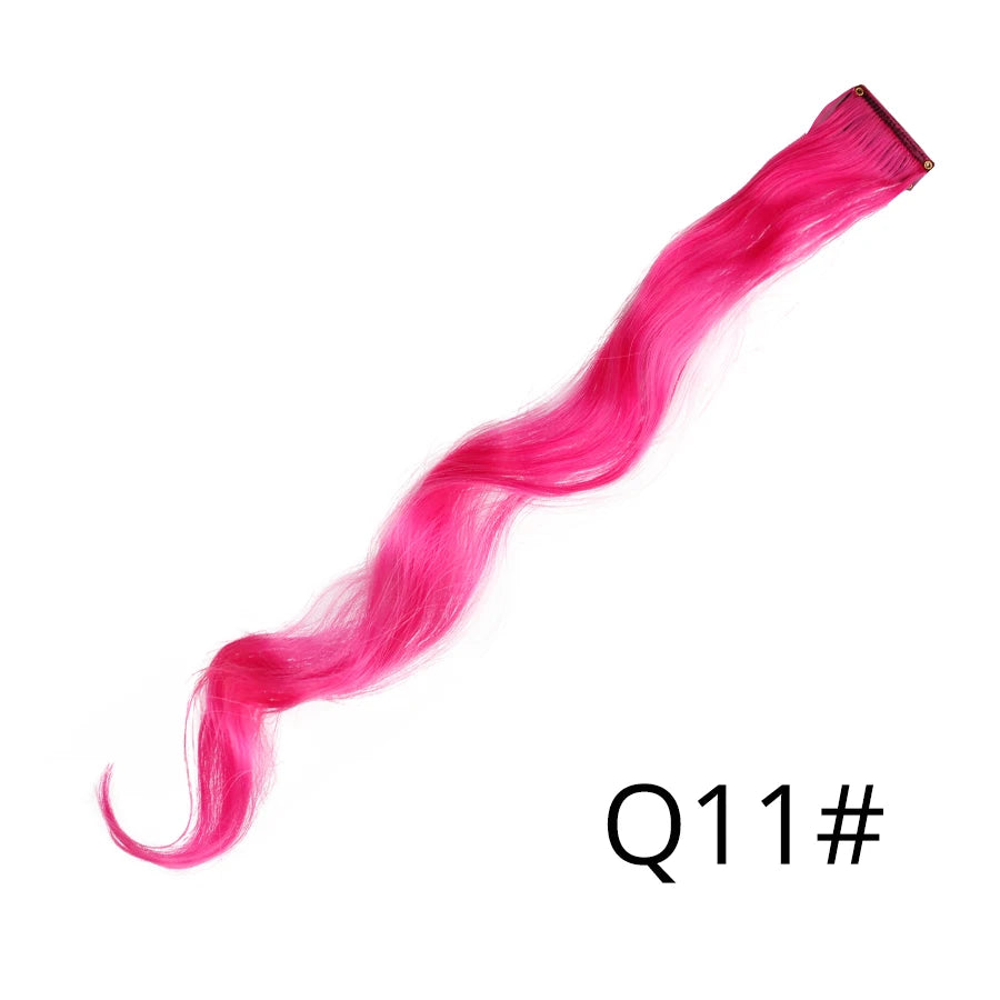 Party Hair Extensions Body Wave Ombre Hairpiece Synthetic Fiber Straight Strands Hair on Hairpins Rainbow Blend in Your Hair