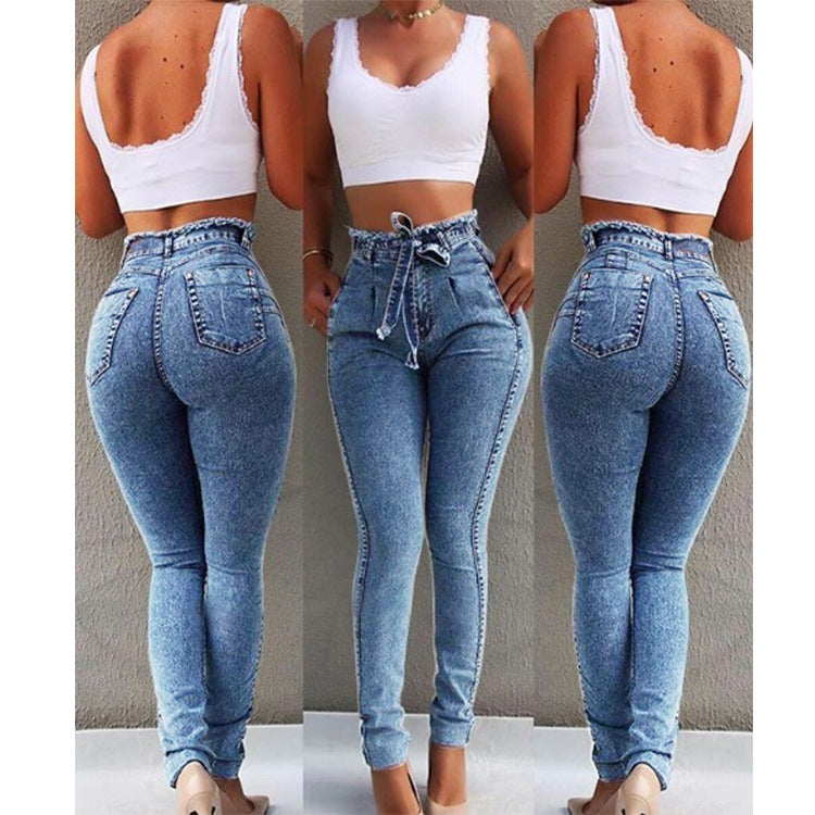 Woman Ripped Jeans Womens High Waist Tight Fitting Jeans Denim Jeans