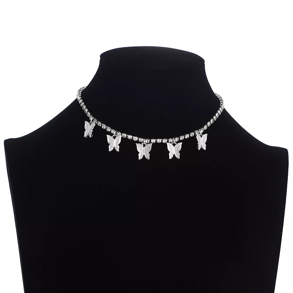 Butterfly Necklace for Women Jewellery Butterfly  Choker Shiny Crystal Clavicle Chain Bling Bling Jewelry