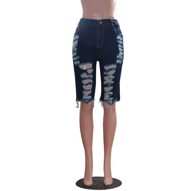YD8820 Women High Waisted Skinny Ripped Denim Jean Shorts Plus Size Jeans With Stretch