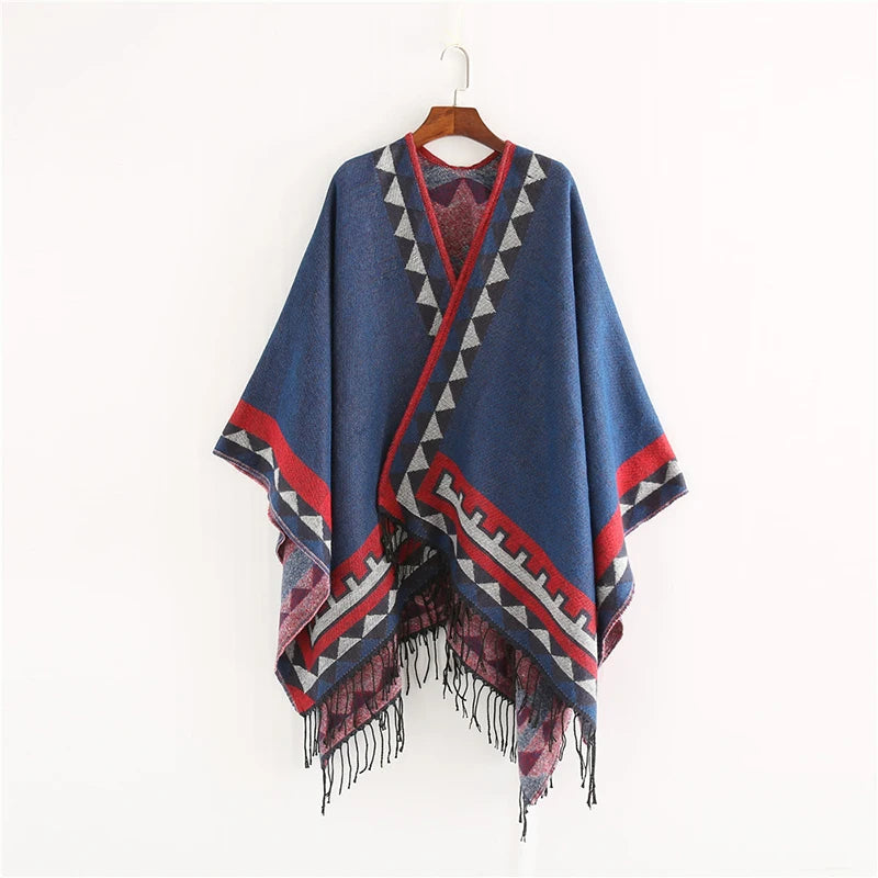 Indian Style Fashion Geometric Tassel Pashmina Poncho and Capes Coat Women Scarfs Autumn Winter Warm Shawl Cachemire Scarves
