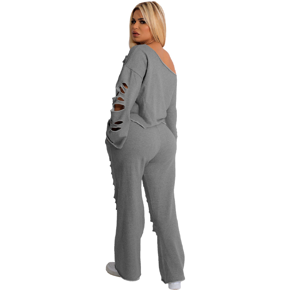 Trendy Women Clothes Women Outfits Elegant Cutout Holed Women's Set Long Sleeve Sweatshirt and Jogger Pants Set Cotton Adults - My Store