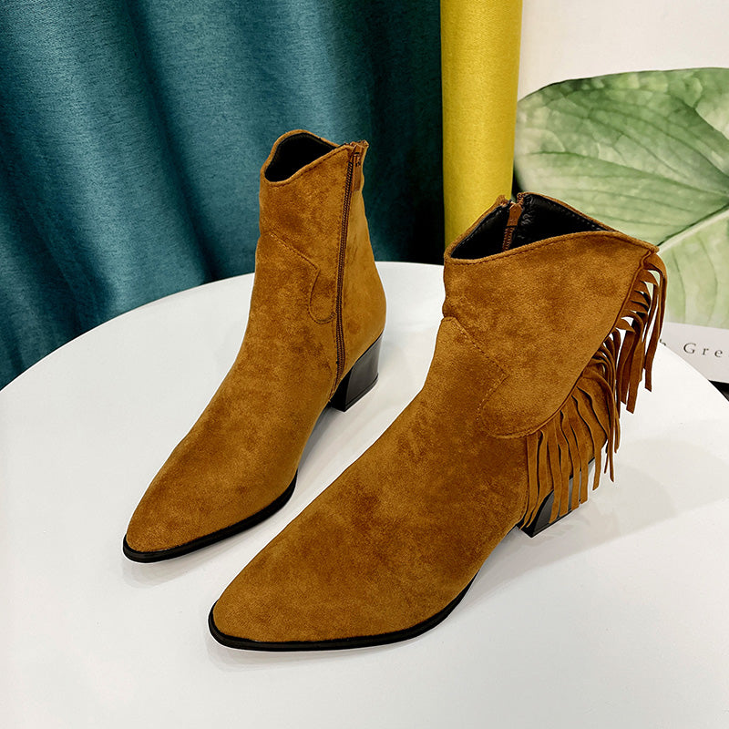 Factory Cheap High Quality Heel Boots Suede Women Ankle Boot Shoes Fringe Women Boots