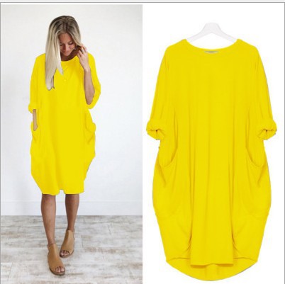 Loose Oversized Womens Dresses Summer Baggy Pockets Dresses Women Casual Knee Length Womens Dress 2020