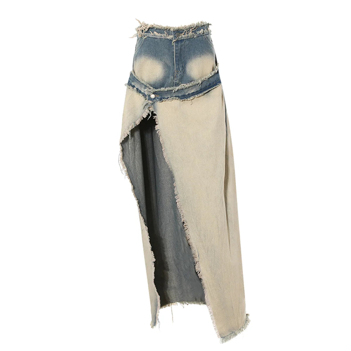 OUDINA the New Splice Lady Long Skirt Fade Classical Women Denim Skirts Asymmetric Unique Women's Skirts