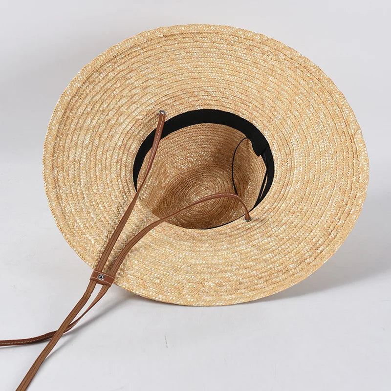 New Belt Strap Straw Sun Hat for Women Fashion Vacation Beach UV Hats WideBrim Panama Hats Outdoor Wholesale