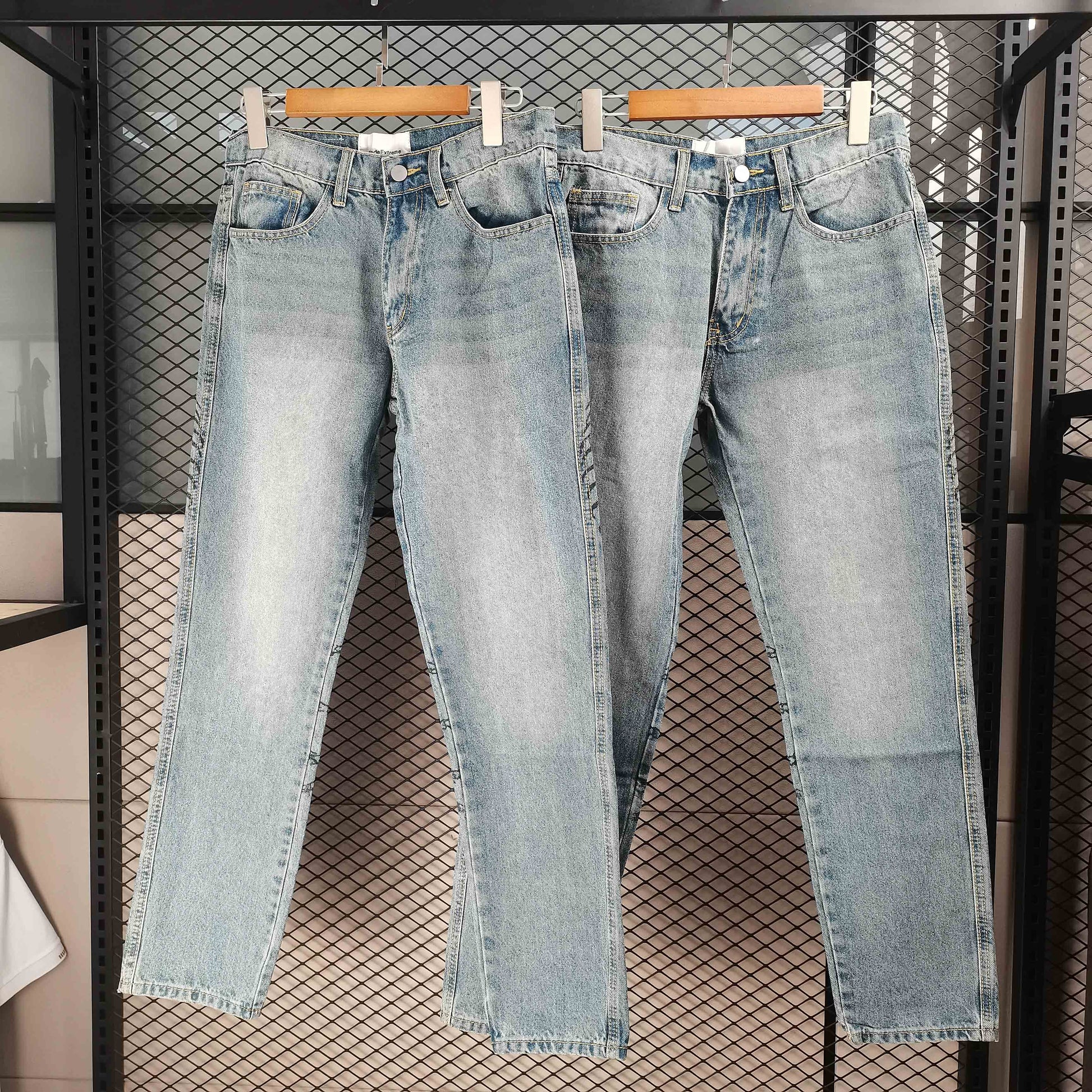 Retro Male High Street Stacked Jeans Retro  Blue Baggy Jeans Popular  Printing Wash  Designer Jean