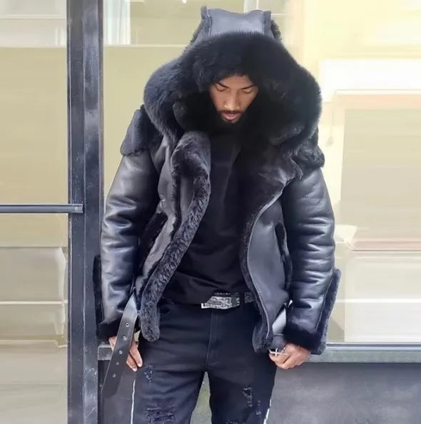 Men's  Winter Men  Shearling Skin Leather Coat Warm Leather Coats