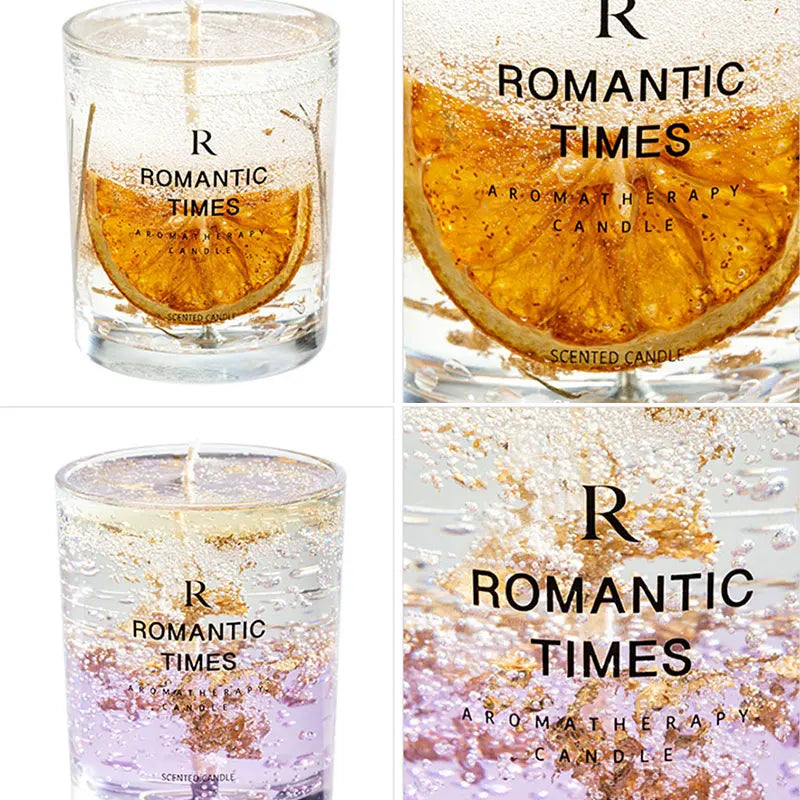 Flower Fruit Essential Oil Scented Candle Transparent Gold Foil Wedding Decoration Candle Smokeless Aromatherapy Home Candles